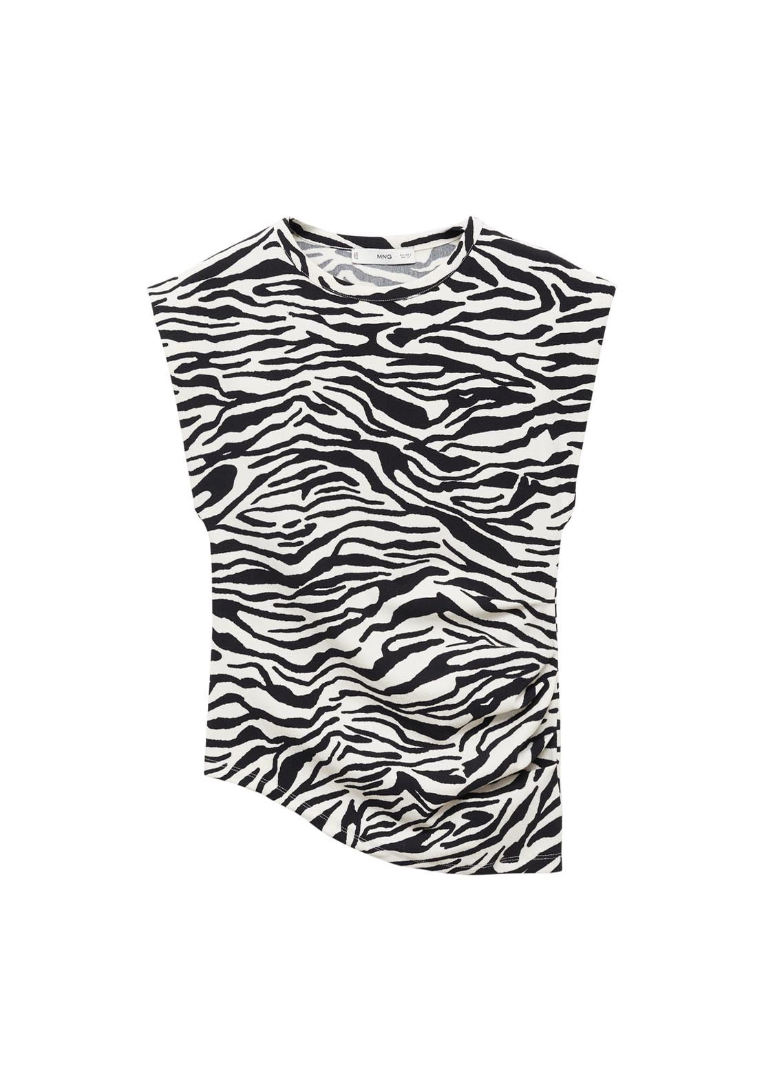 Mango Zebra Print Draped Sleeveless T-Shirt - Black 6 Shaws Department Stores
