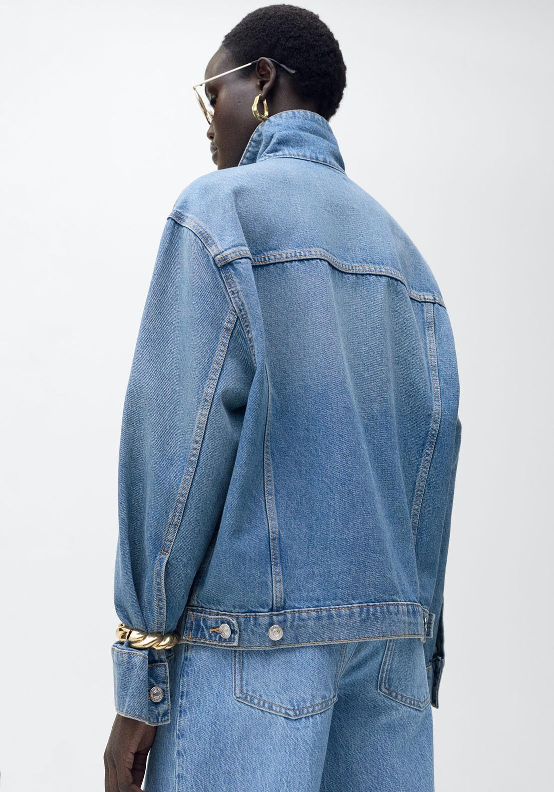 Mango Oversized denim jacket with pockets - Open Blue 3 Shaws Department Stores