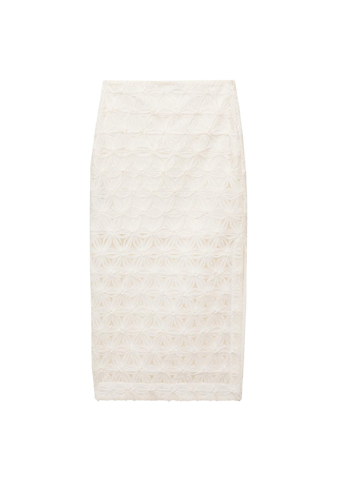 Mango Openwork Textured Floral Skirt - Light Beige 8 Shaws Department Stores