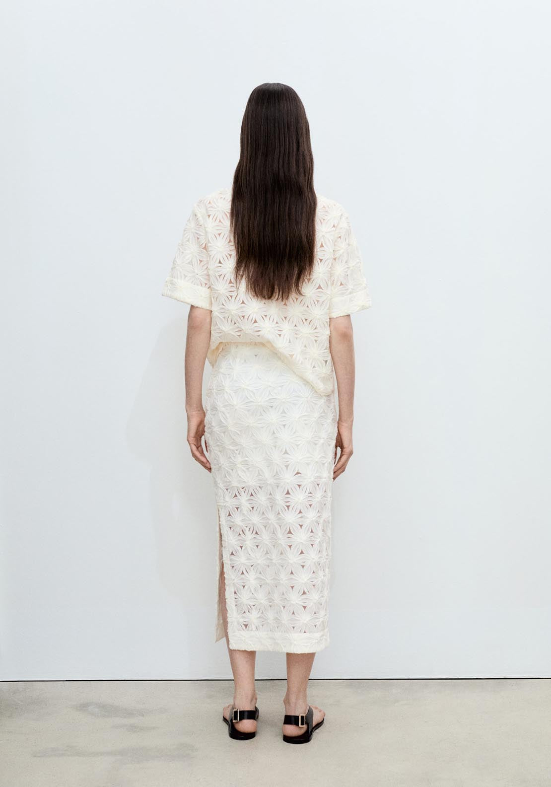 Mango Openwork Textured Floral Skirt - Light Beige 2 Shaws Department Stores
