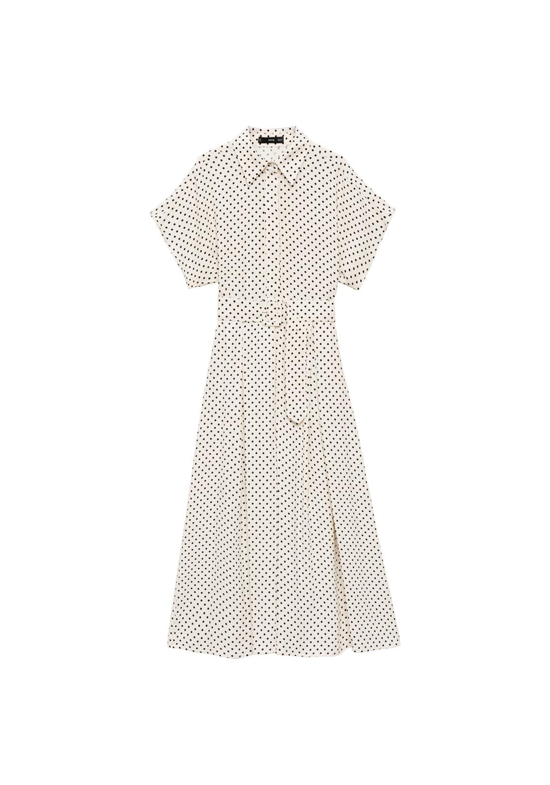 Mango Polka Dot Dress With Belt - Beige 9 Shaws Department Stores