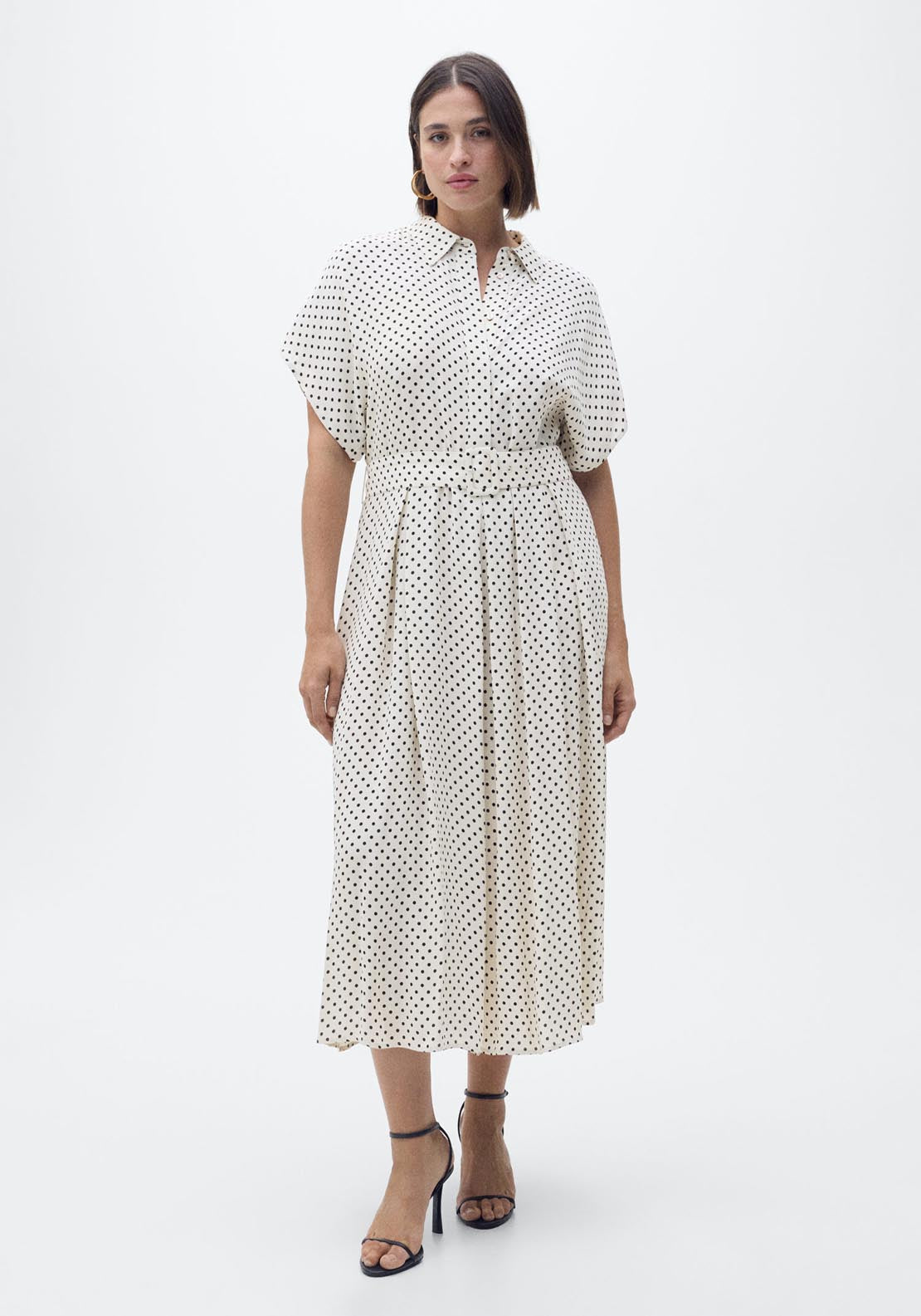 Mango Polka Dot Dress With Belt - Beige 5 Shaws Department Stores