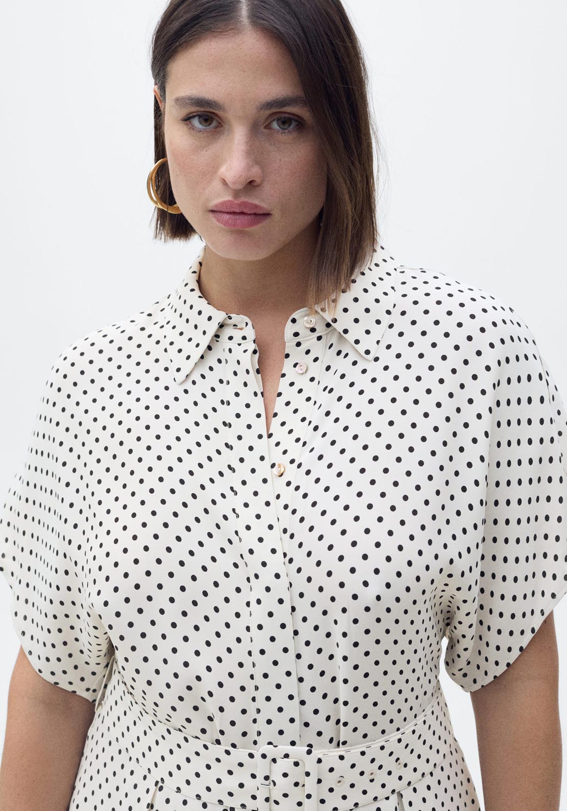 Mango Polka Dot Dress With Belt - Beige 6 Shaws Department Stores