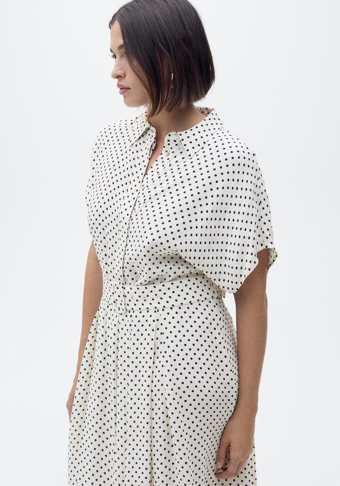 Mango Polka Dot Dress With Belt - Beige 4 Shaws Department Stores