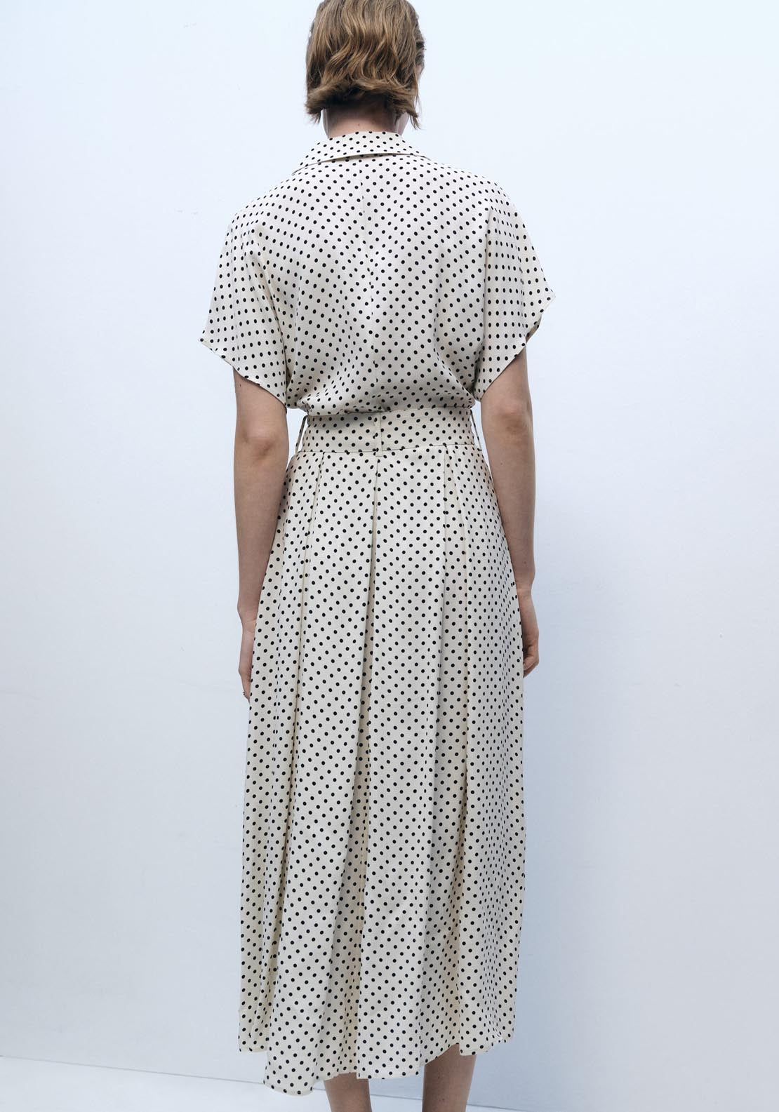 Mango Polka Dot Dress With Belt - Beige 2 Shaws Department Stores