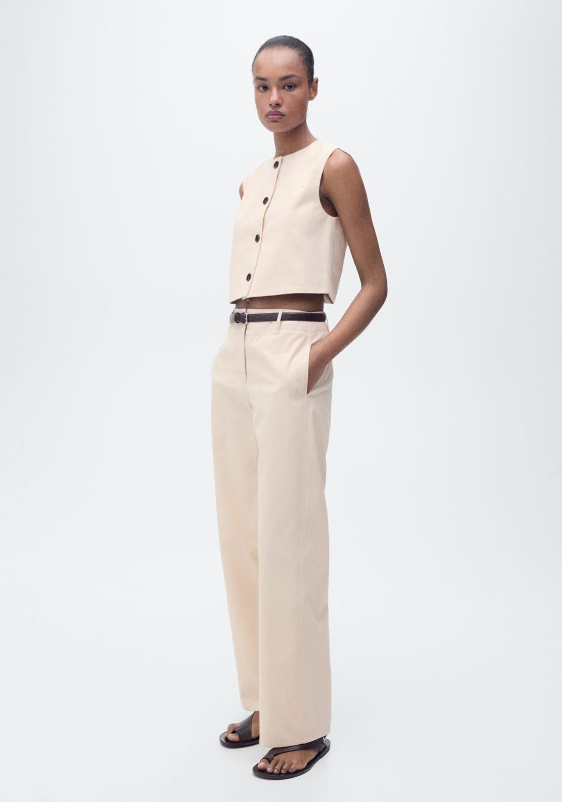 Mango Mid Rise Straight Fit Trousers - Light Beige 4 Shaws Department Stores