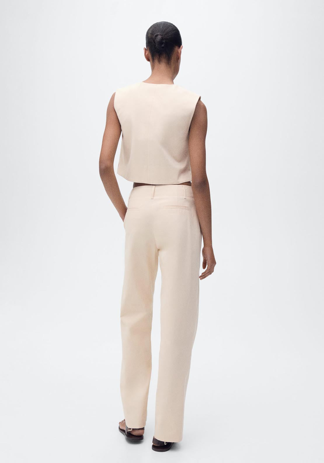 Mango Mid Rise Straight Fit Trousers - Light Beige 2 Shaws Department Stores