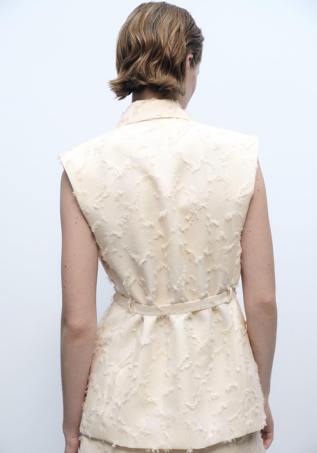 Mango Textured Waistcoat With Belt - Beige 2 Shaws Department Stores