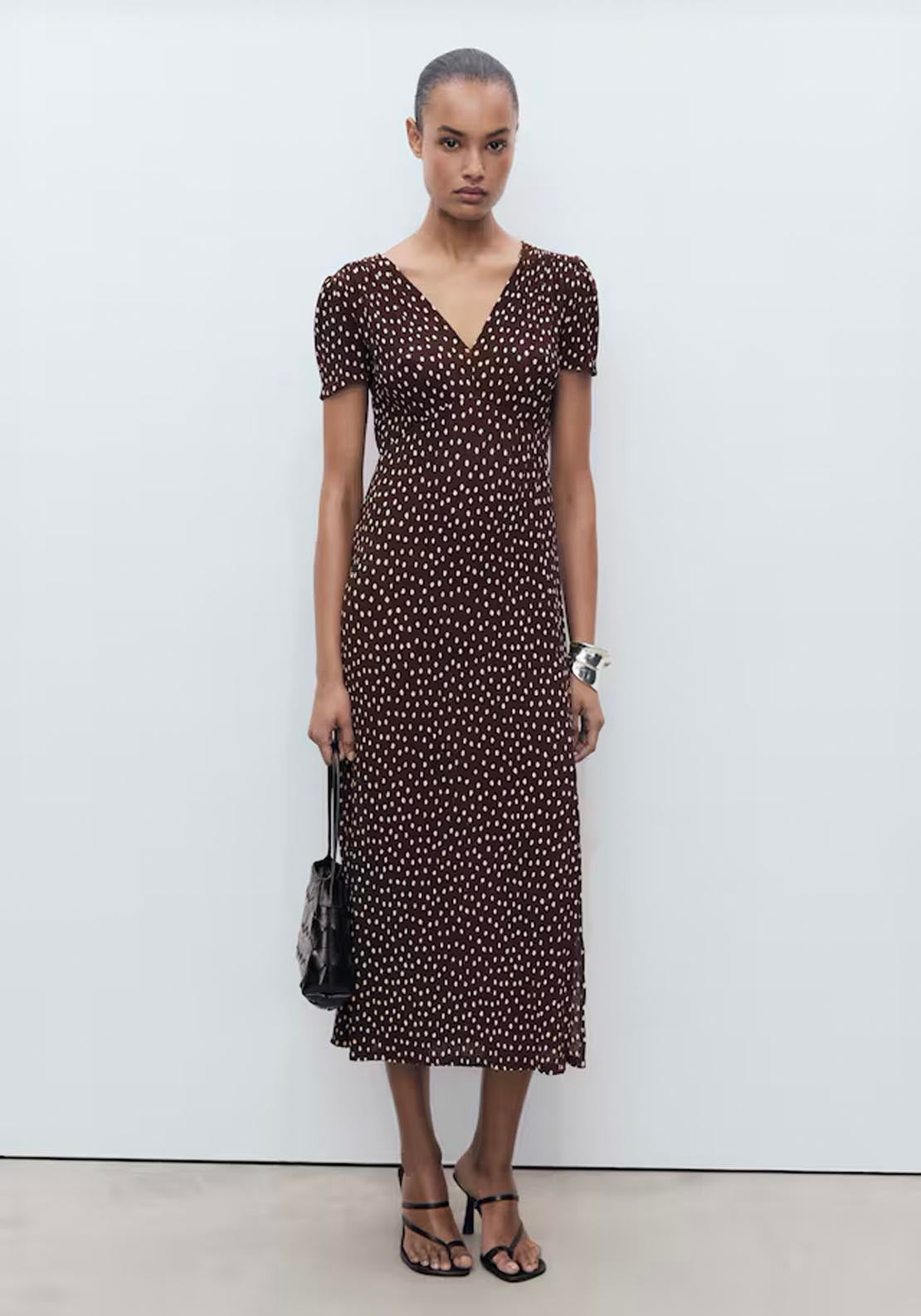 Mango Printed Midi Dress - Brown 1 Shaws Department Stores