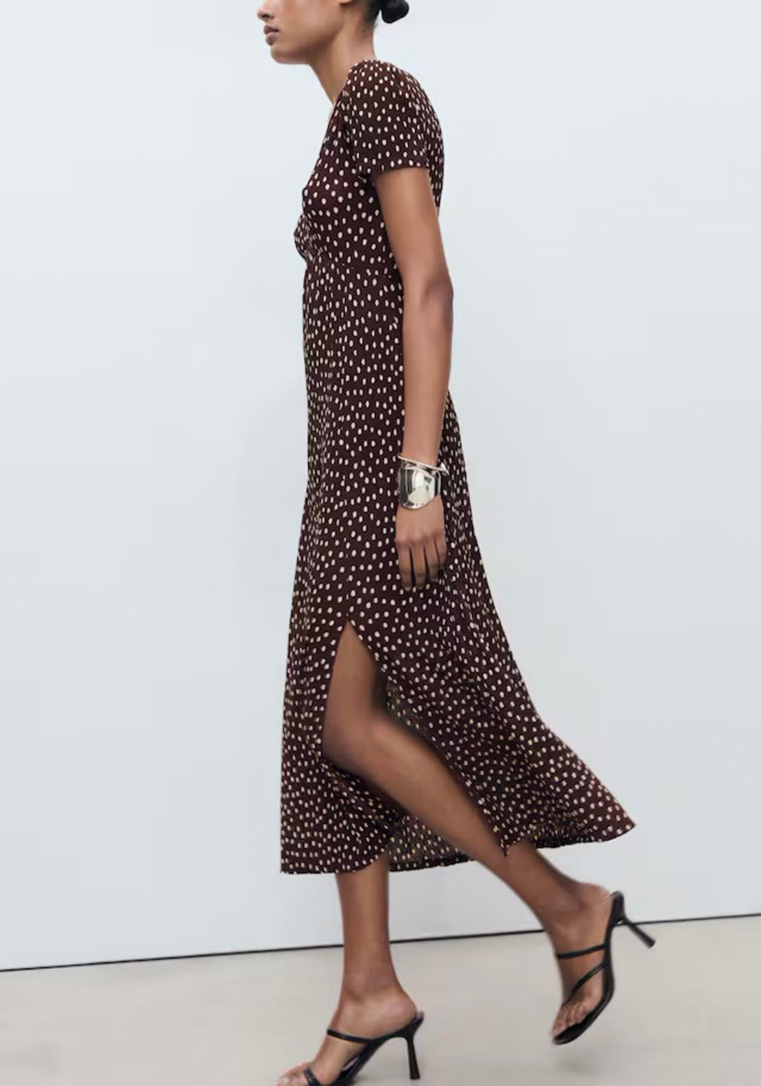 Mango Printed Midi Dress - Brown 3 Shaws Department Stores