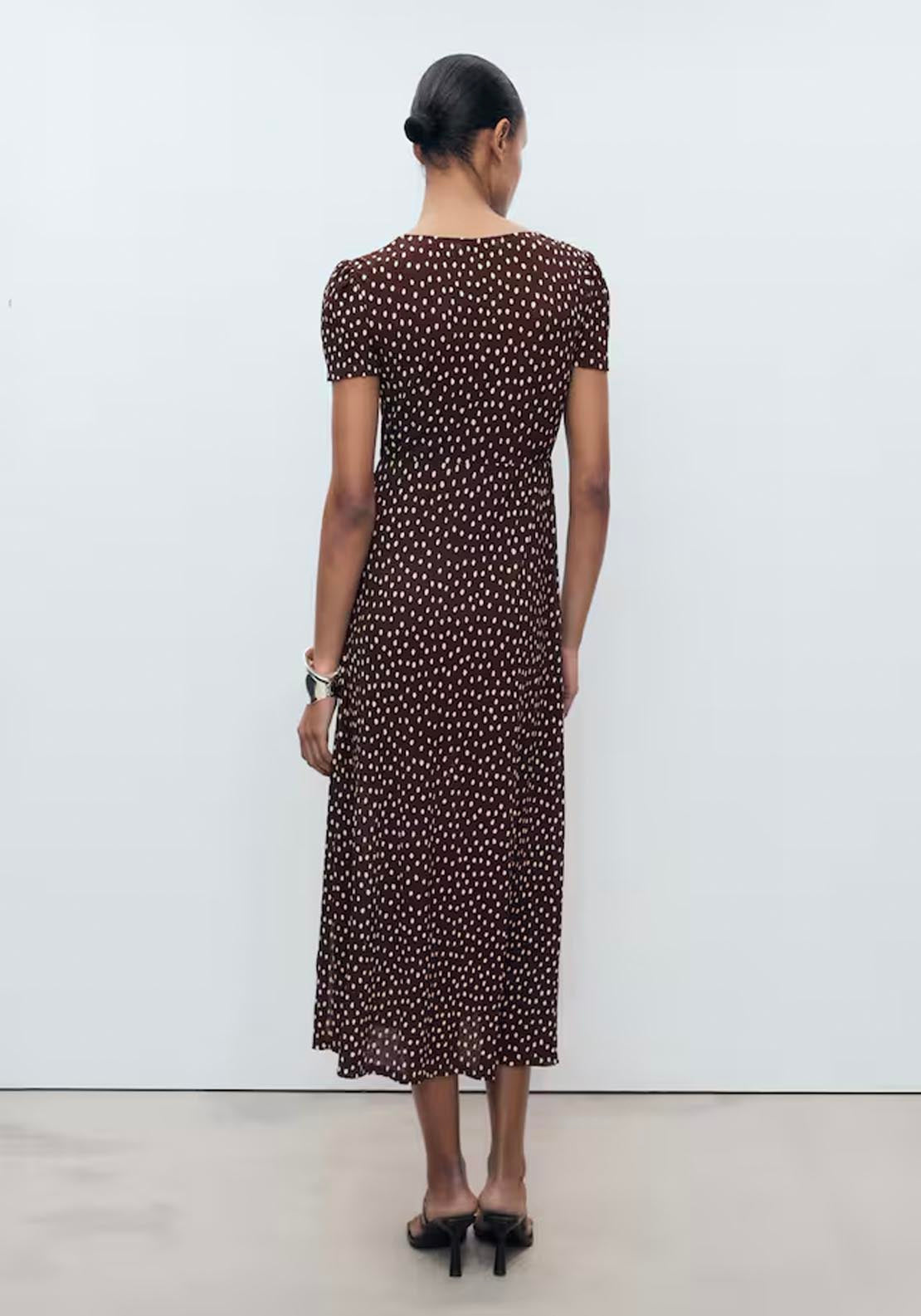 Mango Printed Midi Dress - Brown 2 Shaws Department Stores