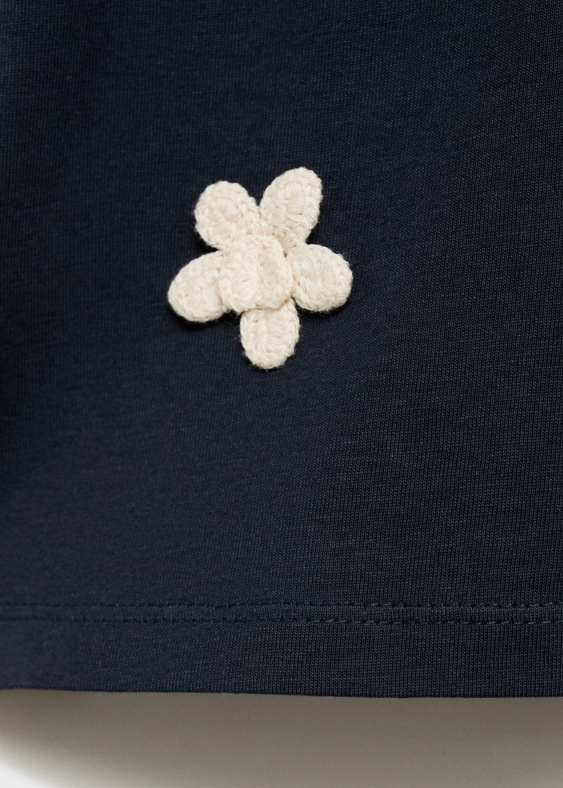 Mango Short sleeve t-shirt with flower appliqué - Navy 7 Shaws Department Stores