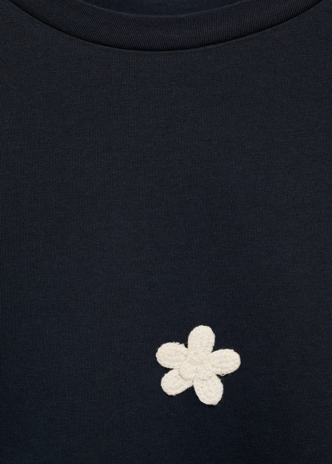Mango Short sleeve t-shirt with flower appliqué - Navy 4 Shaws Department Stores