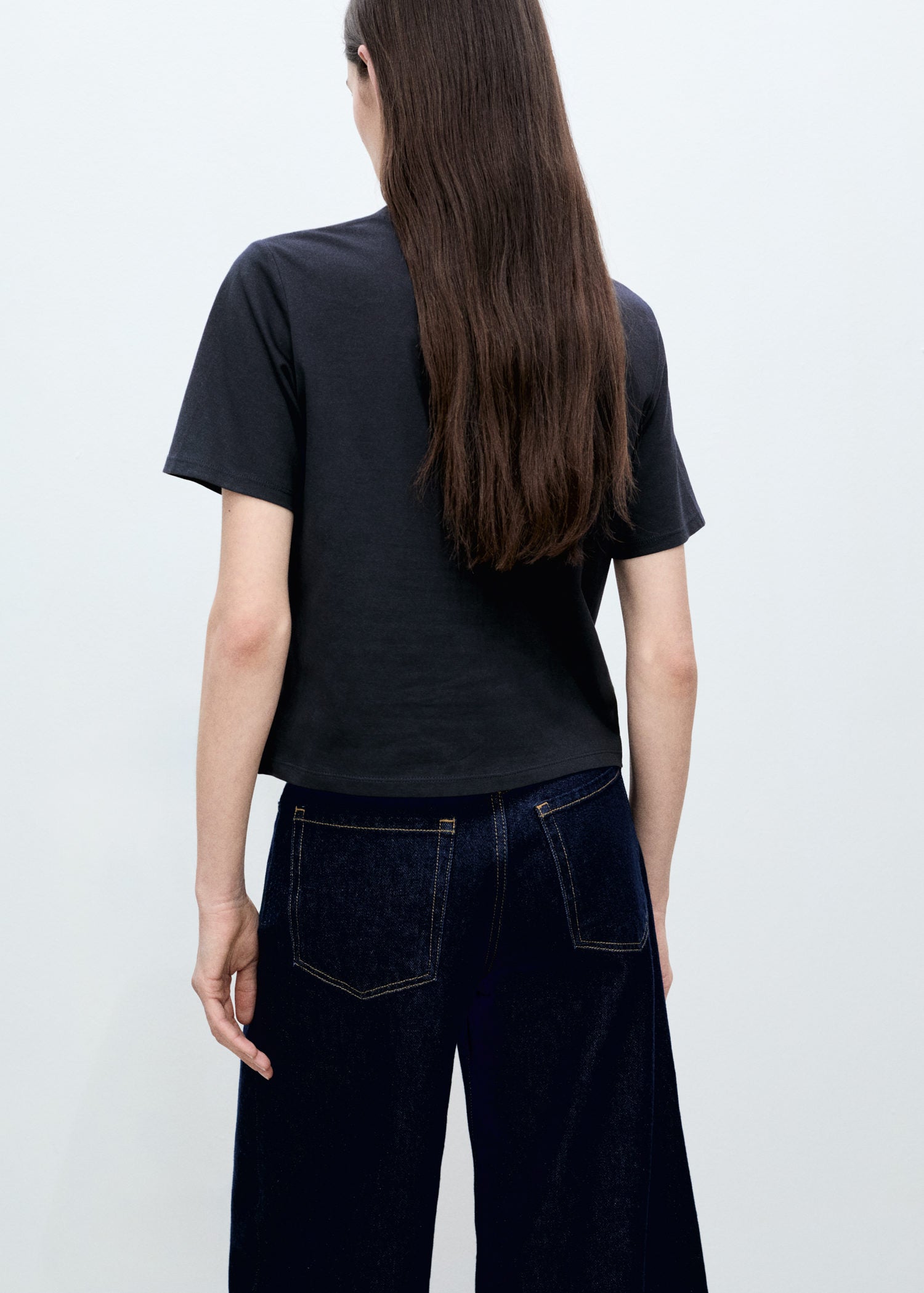 Mango Short sleeve t-shirt with flower appliqué - Navy 3 Shaws Department Stores