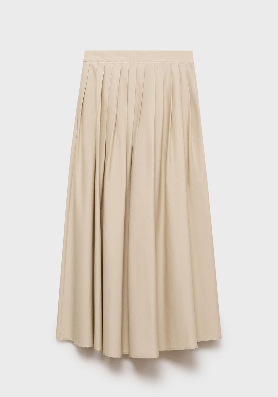 Mango Flared Skirt With Pleated Detail - Light Beige 7 Shaws Department Stores