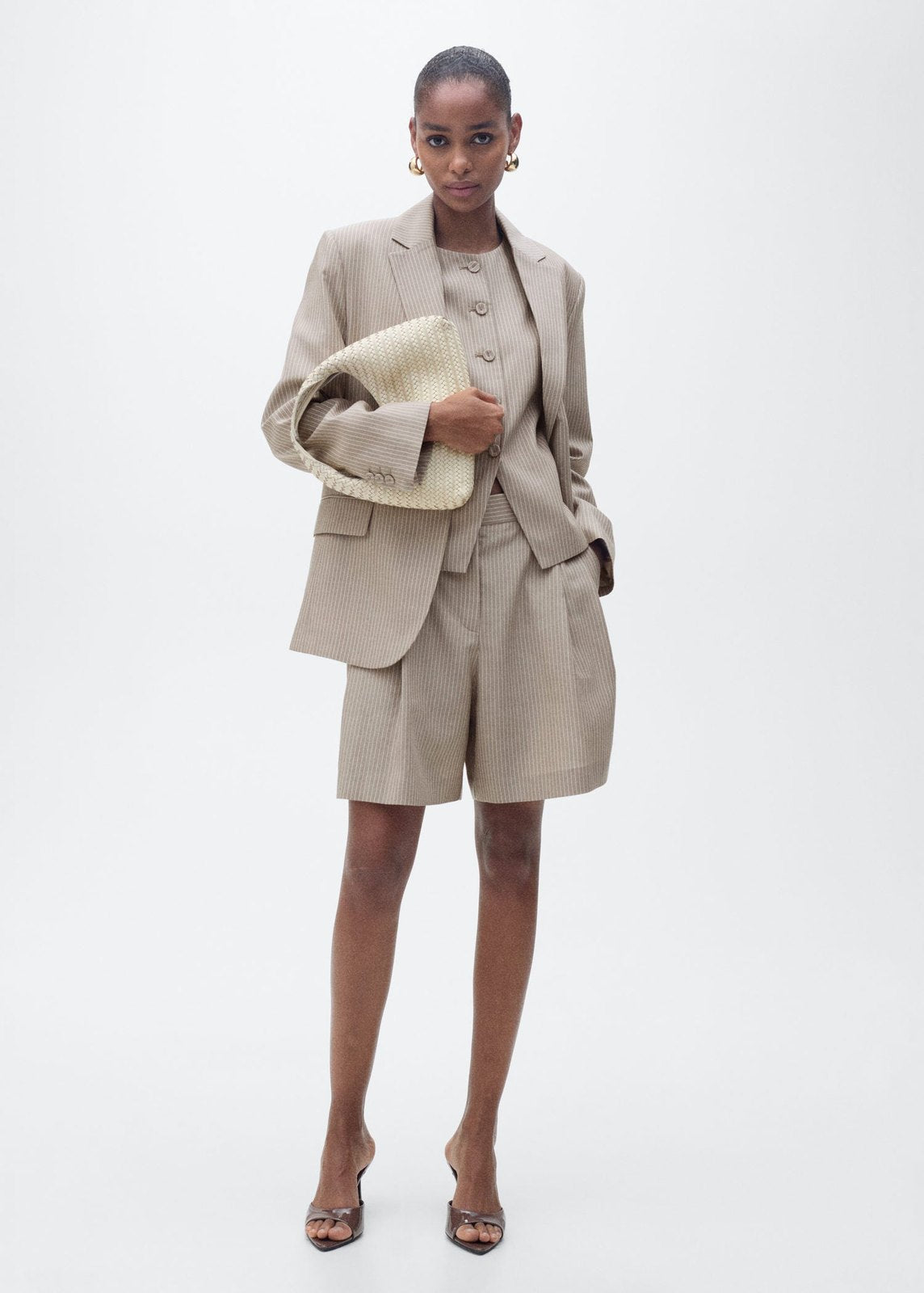 Mango Striped suit bermuda shorts - Medium Brown 2 Shaws Department Stores