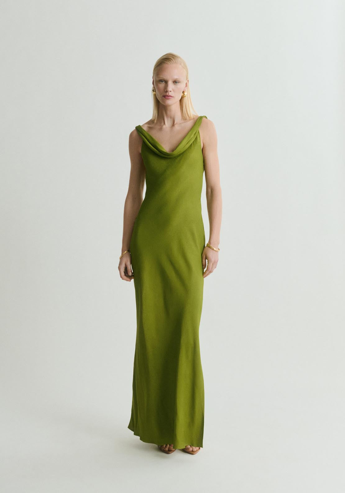 Mango Textured Dress With Draped Neckline - Green 1 Shaws Department Stores
