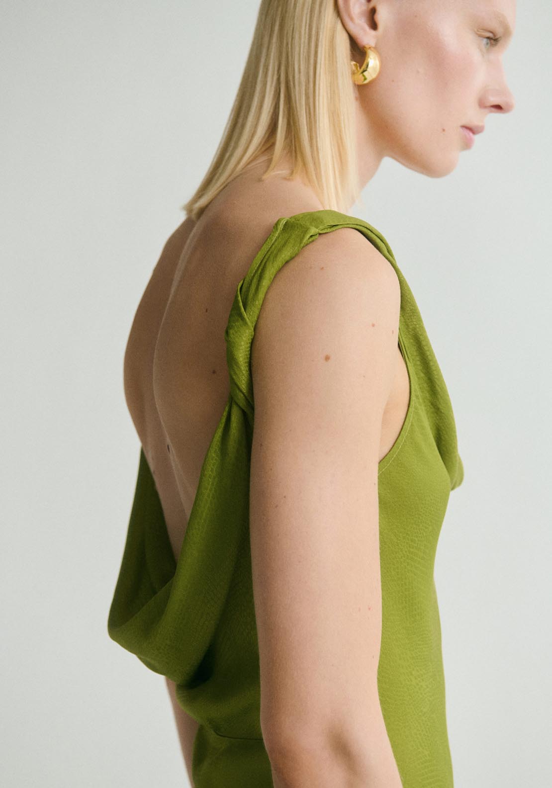 Mango Textured Dress With Draped Neckline - Green 3 Shaws Department Stores