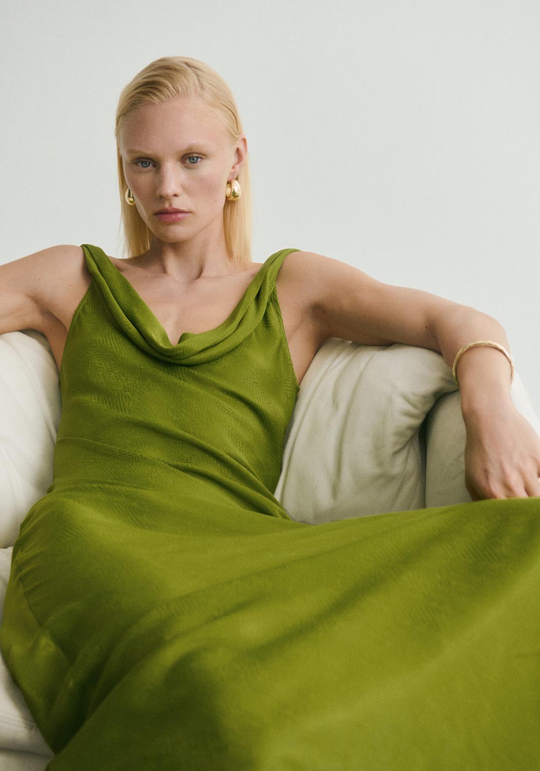 Mango Textured Dress With Draped Neckline - Green 5 Shaws Department Stores