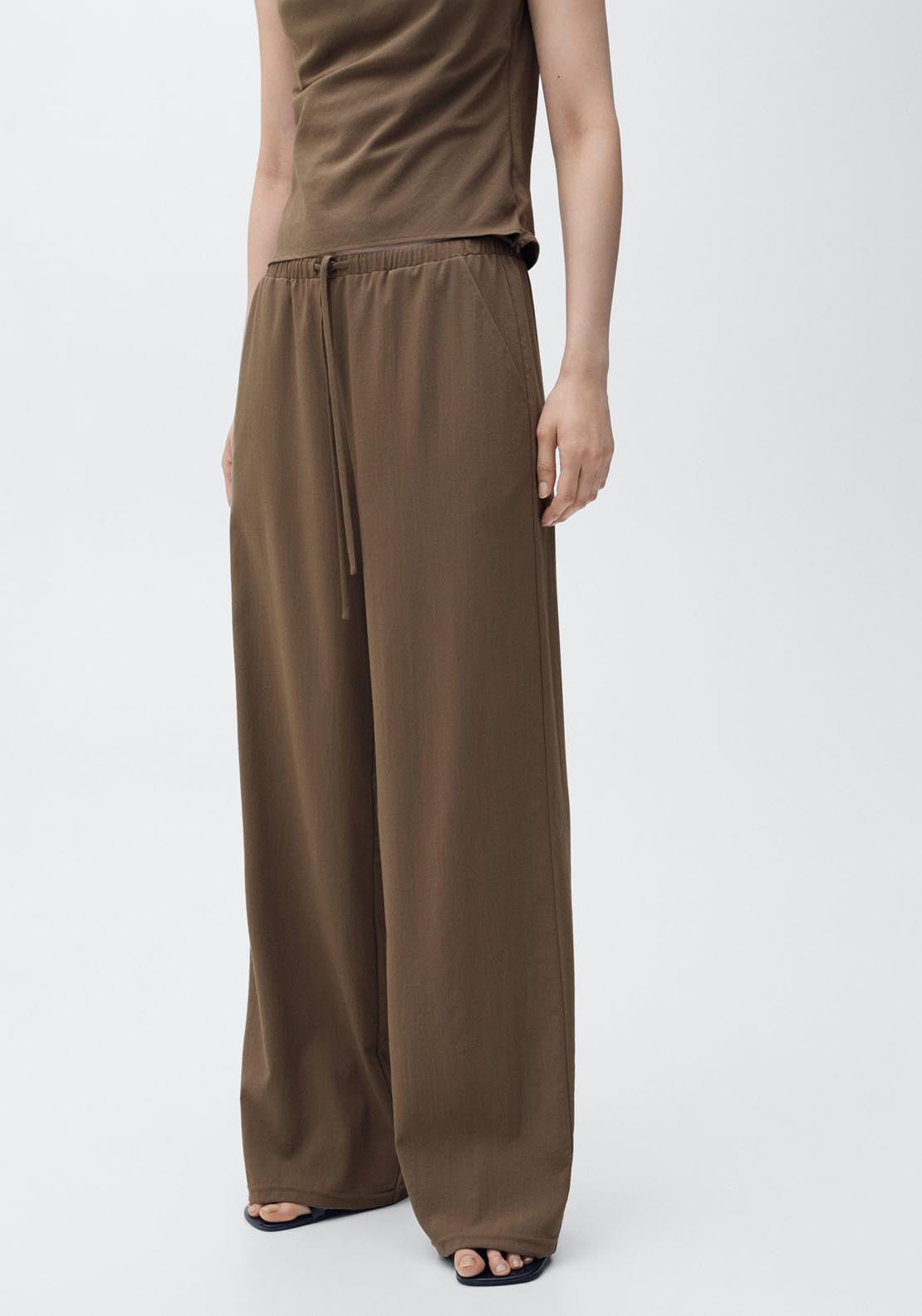 Mango Bow Straight Trousers - Brown 1 Shaws Department Stores