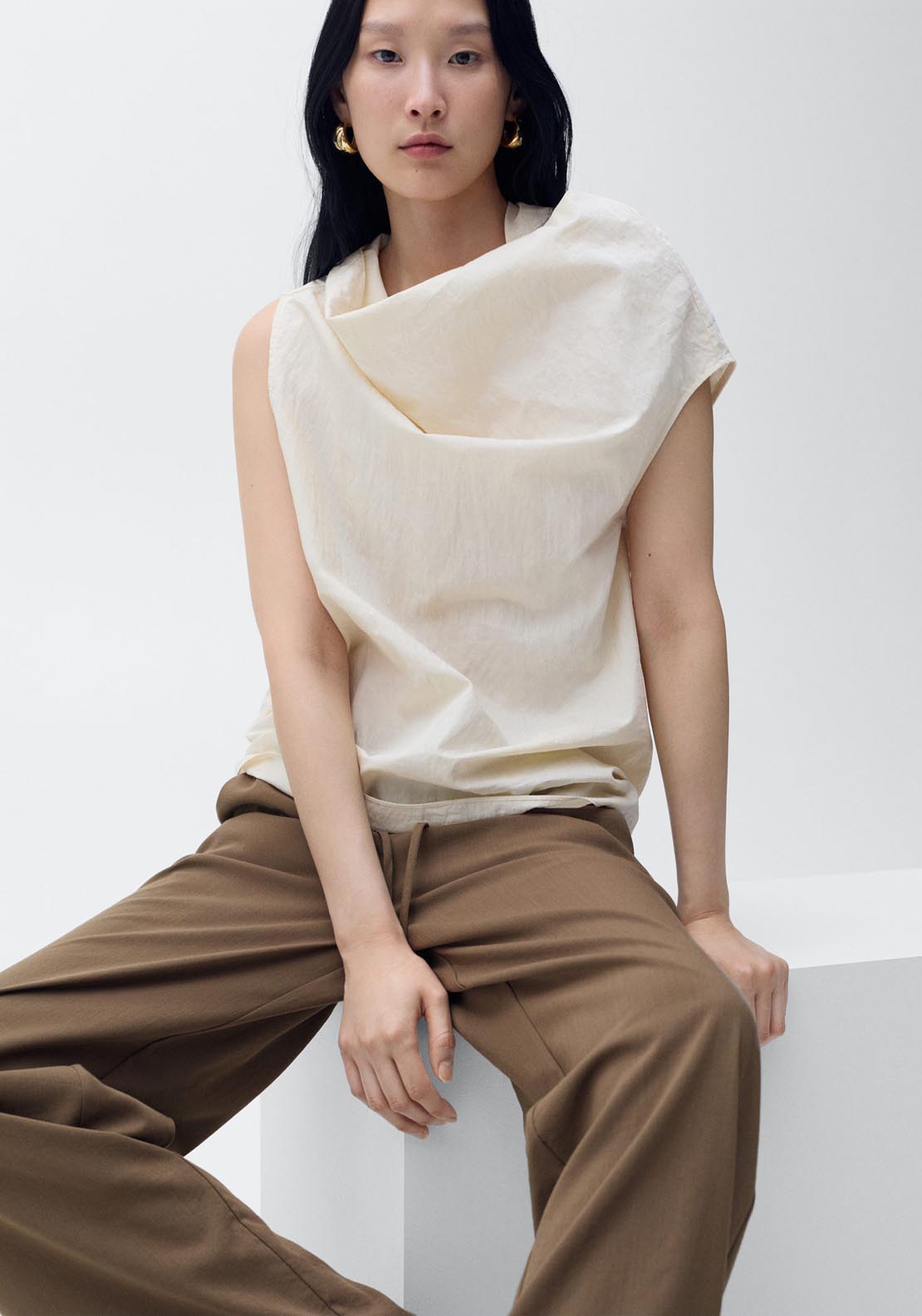 Mango Bow Straight Trousers - Brown 4 Shaws Department Stores