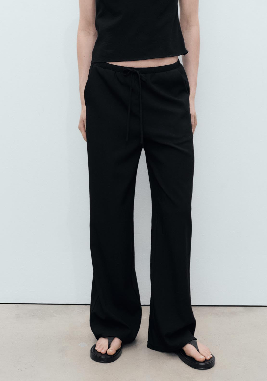 Mango Bow Straight Trousers - Black 1 Shaws Department Stores