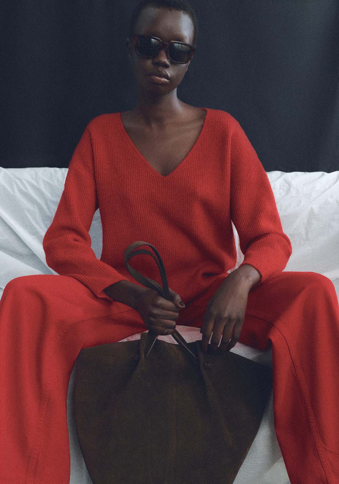 Mango V-neck knit sweater - Red 1 Shaws Department Stores