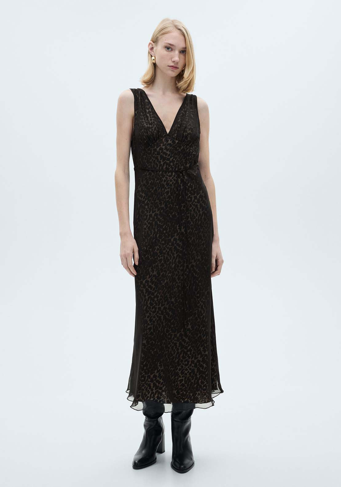 Mango Leopard V-neck dress - Black 1 Shaws Department Stores