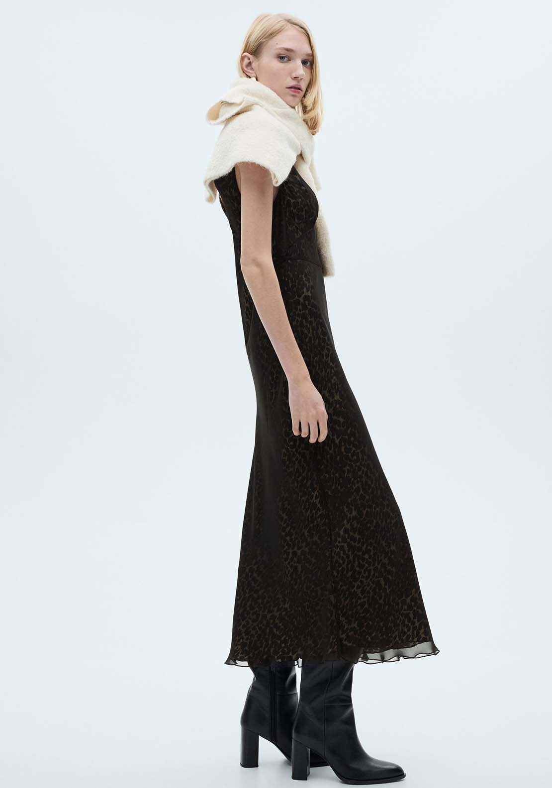 Mango Leopard V-neck dress - Black 3 Shaws Department Stores