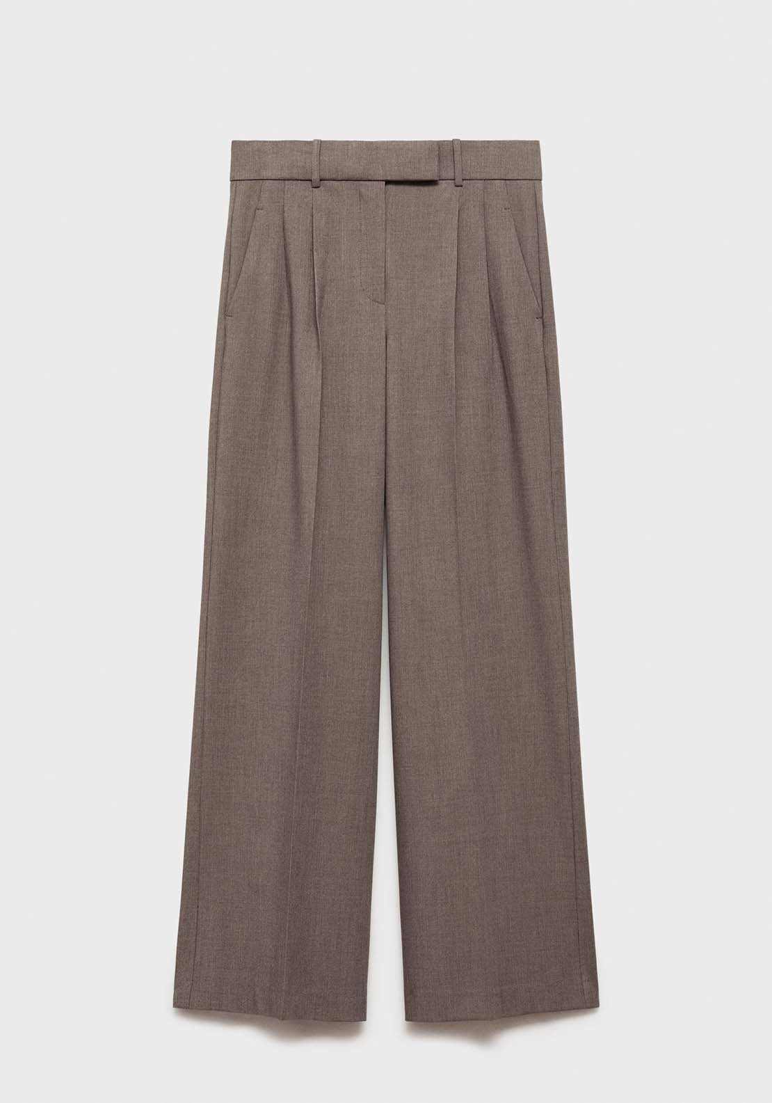 Mango Wide leg long suit pants - Brown 1 Shaws Department Stores