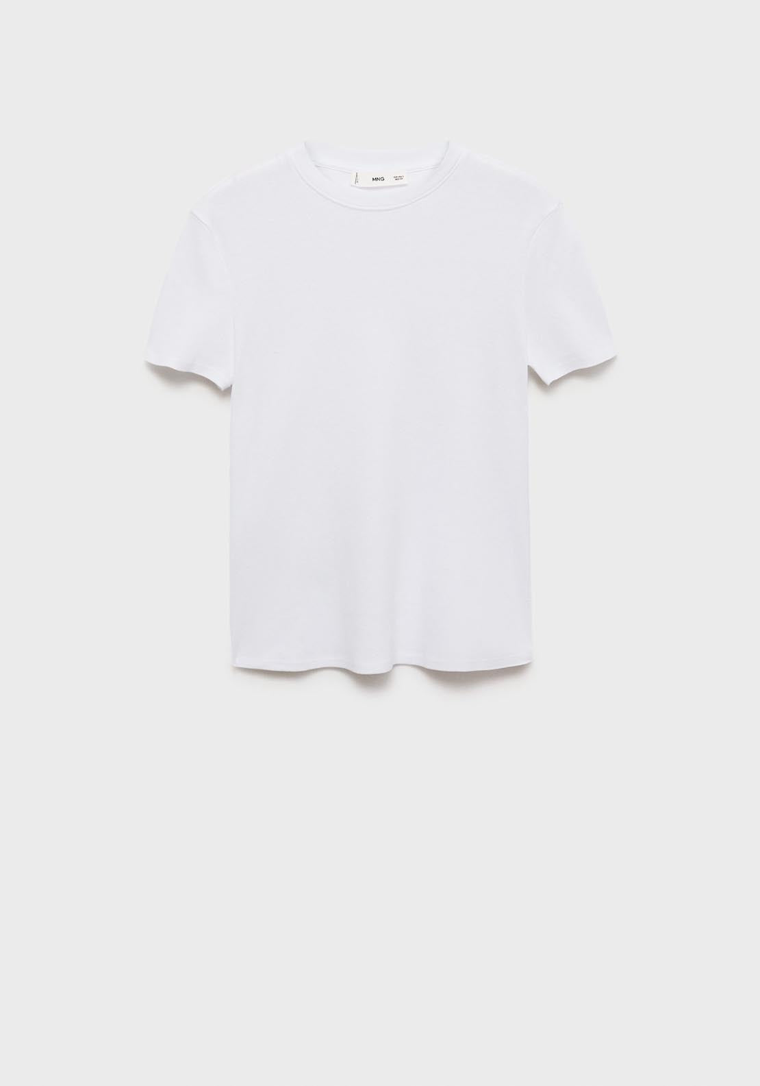 Mango Short Sleeve Fitted T-Shirt - White 6 Shaws Department Stores