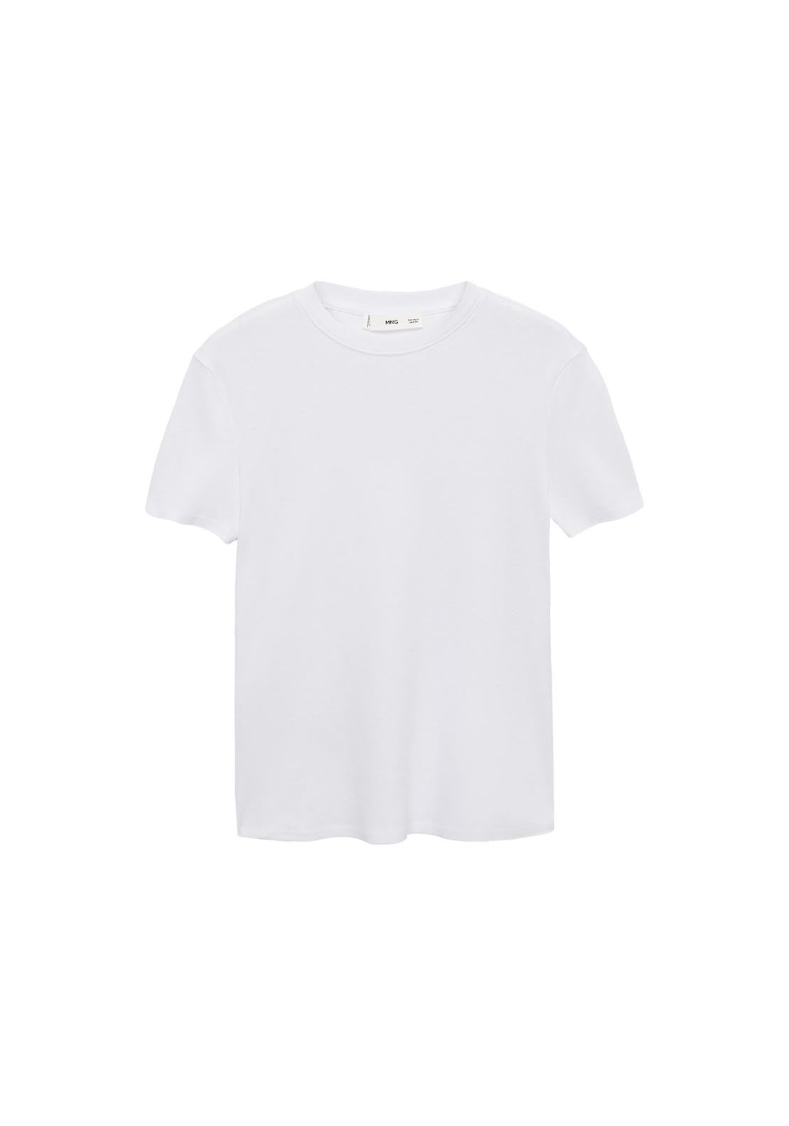 Mango Short Sleeve Fitted T-Shirt - White 7 Shaws Department Stores