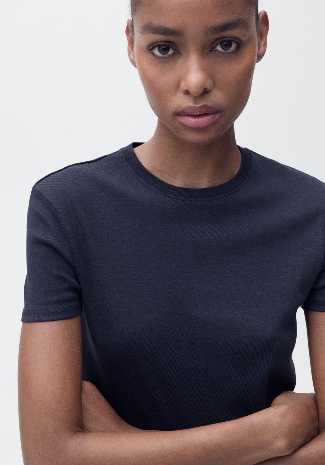 Mango Short Sleeve Fitted T-Shirt - Dark Blue 3 Shaws Department Stores