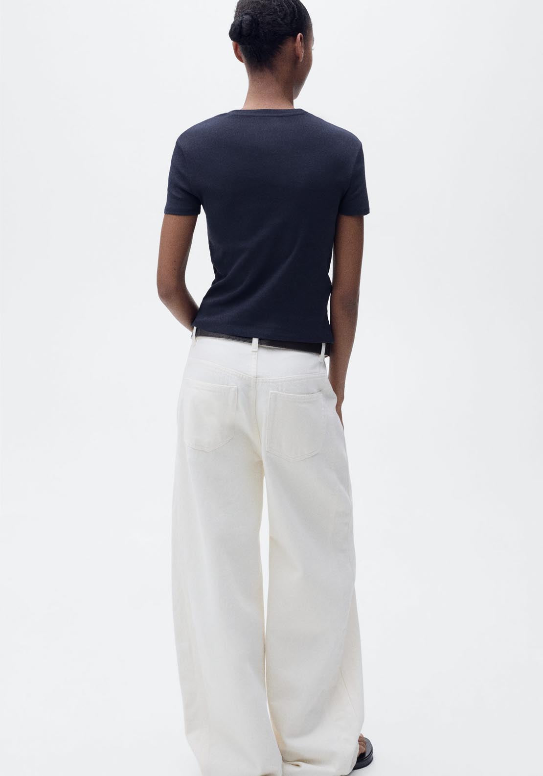 Mango Short Sleeve Fitted T-Shirt - Dark Blue 2 Shaws Department Stores