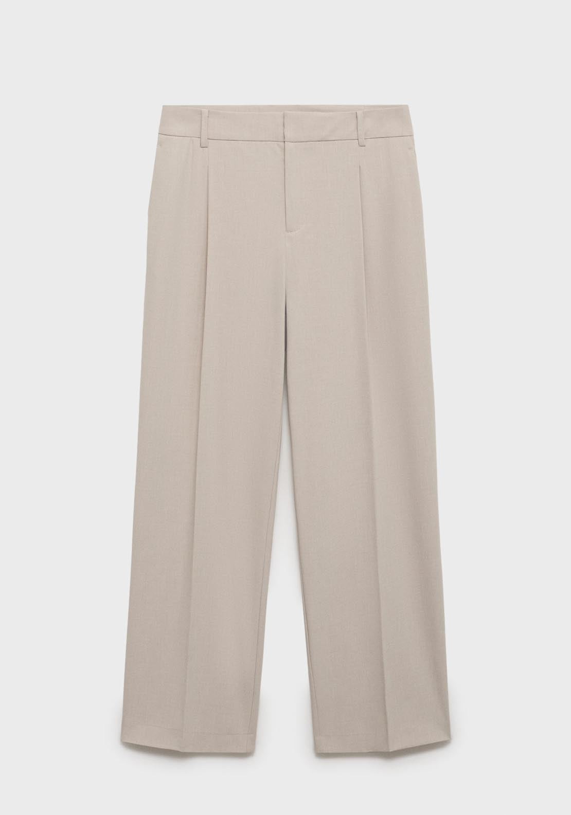 Mango Straight Fit Pleated Trousers - Light Beige 6 Shaws Department Stores