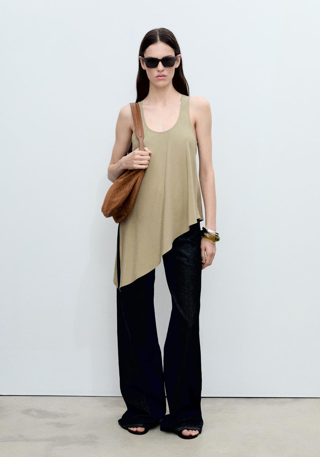 Mango Asymmetrical Lyocell Top - Beige/khaki 5 Shaws Department Stores