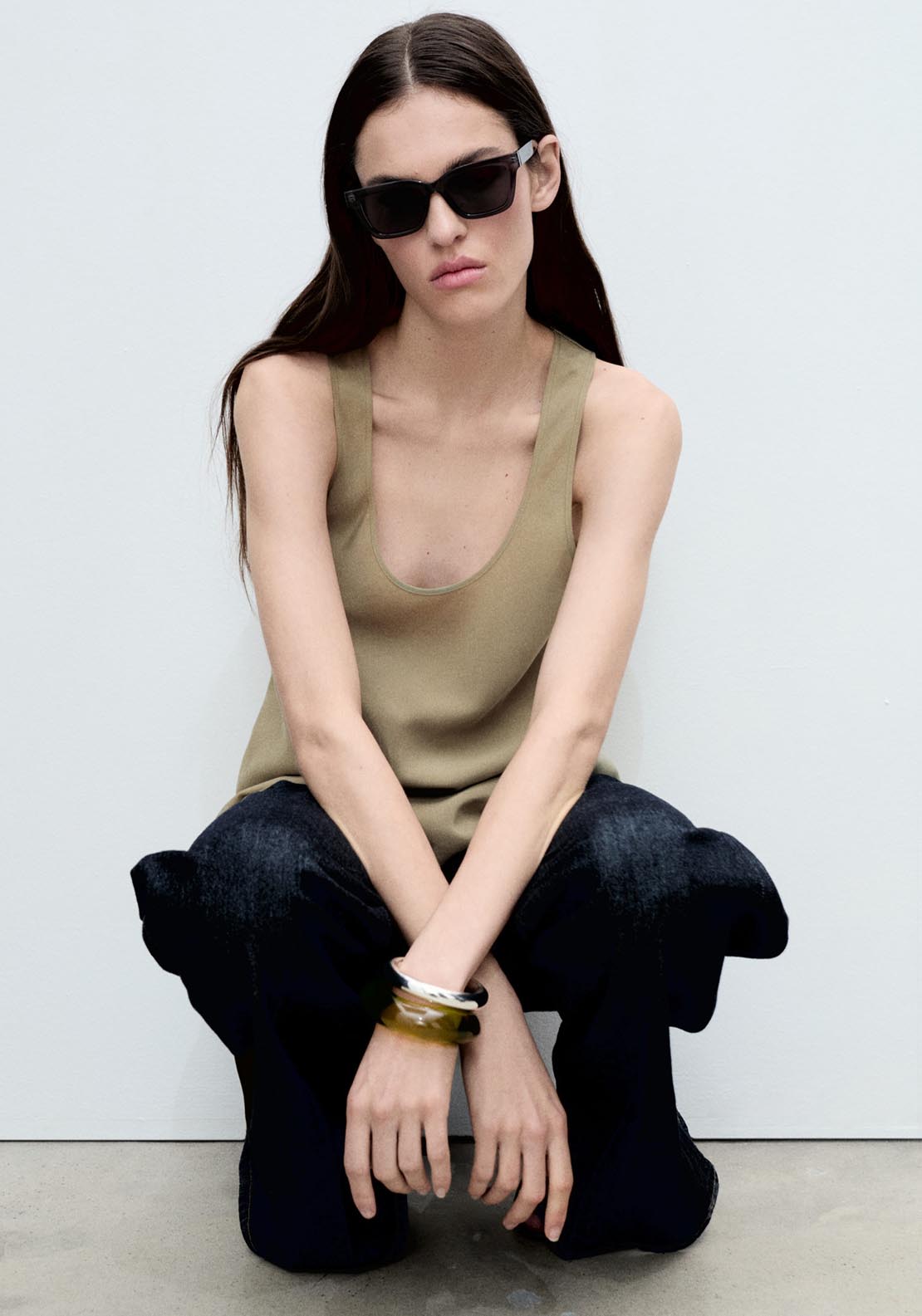Mango Asymmetrical Lyocell Top - Beige/khaki 6 Shaws Department Stores