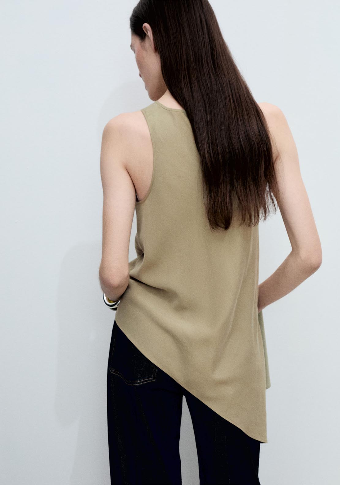 Mango Asymmetrical Lyocell Top - Beige/khaki 2 Shaws Department Stores