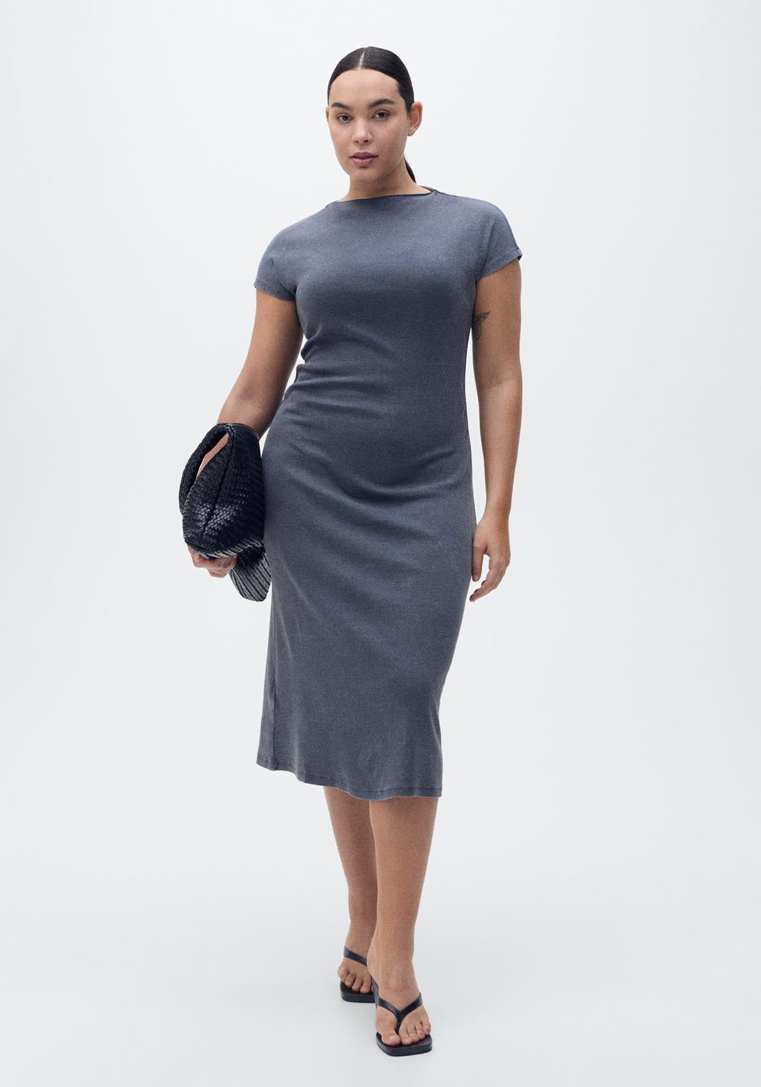 Mango Midi Dress With Draped Detail - Gray 1 Shaws Department Stores