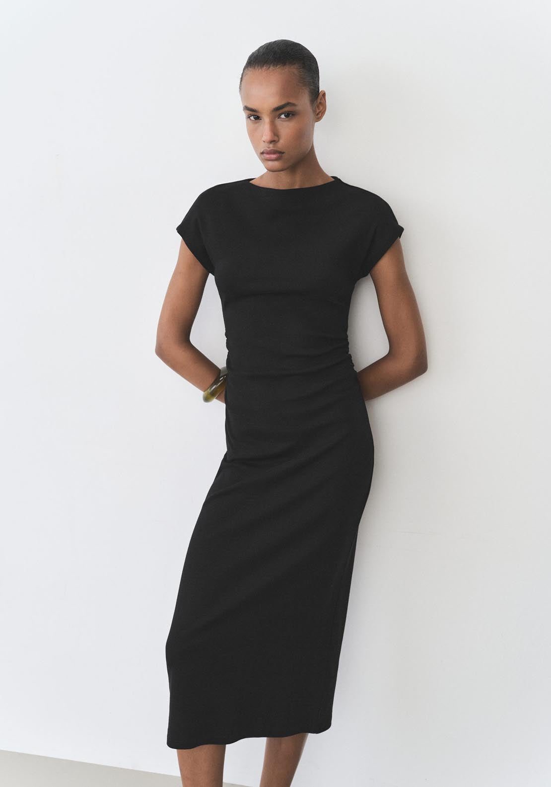 Mango Midi Dress With Draped Detail - Black 1 Shaws Department Stores