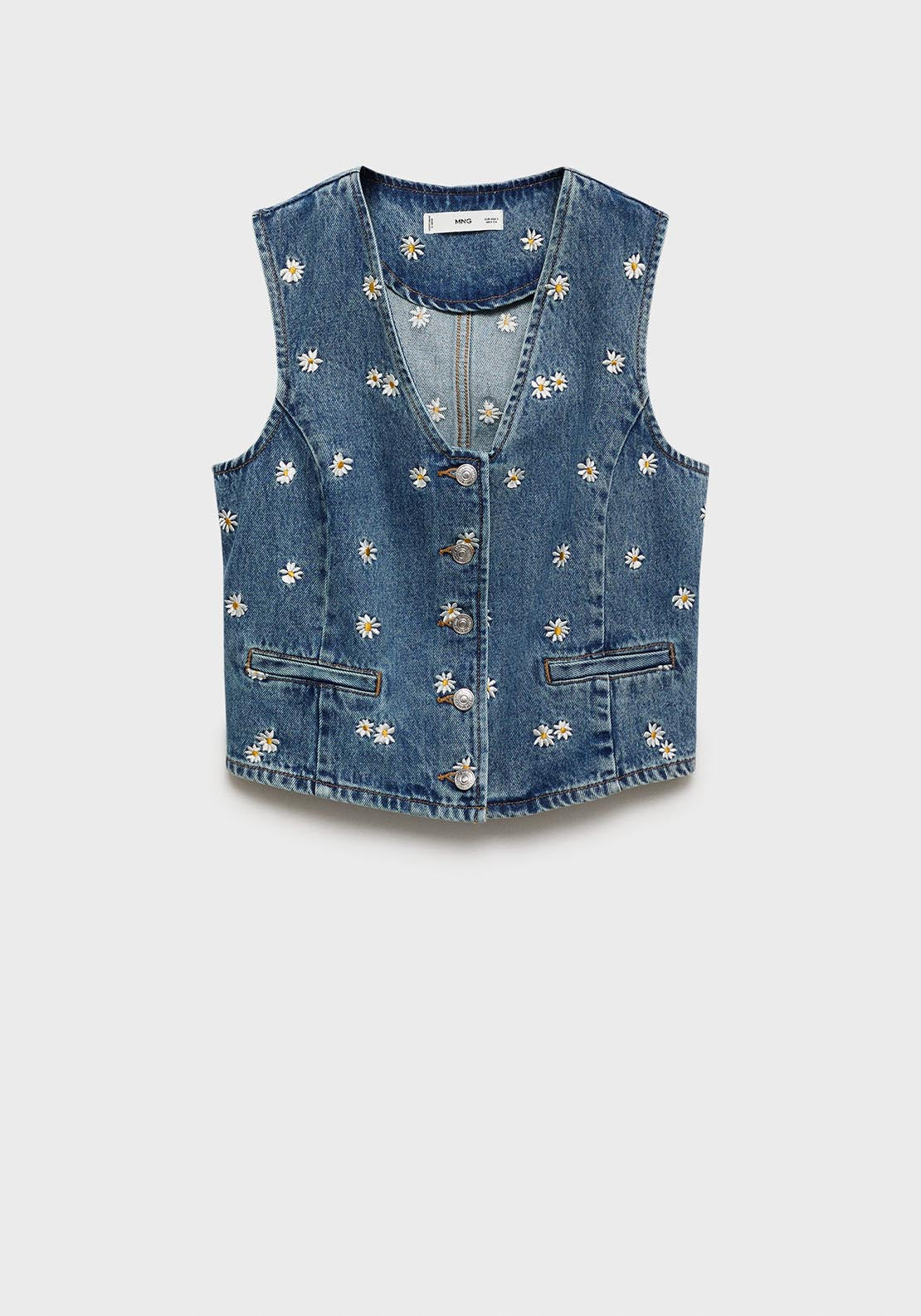 Mango Flower embroidered crop vest - Open Blue 6 Shaws Department Stores