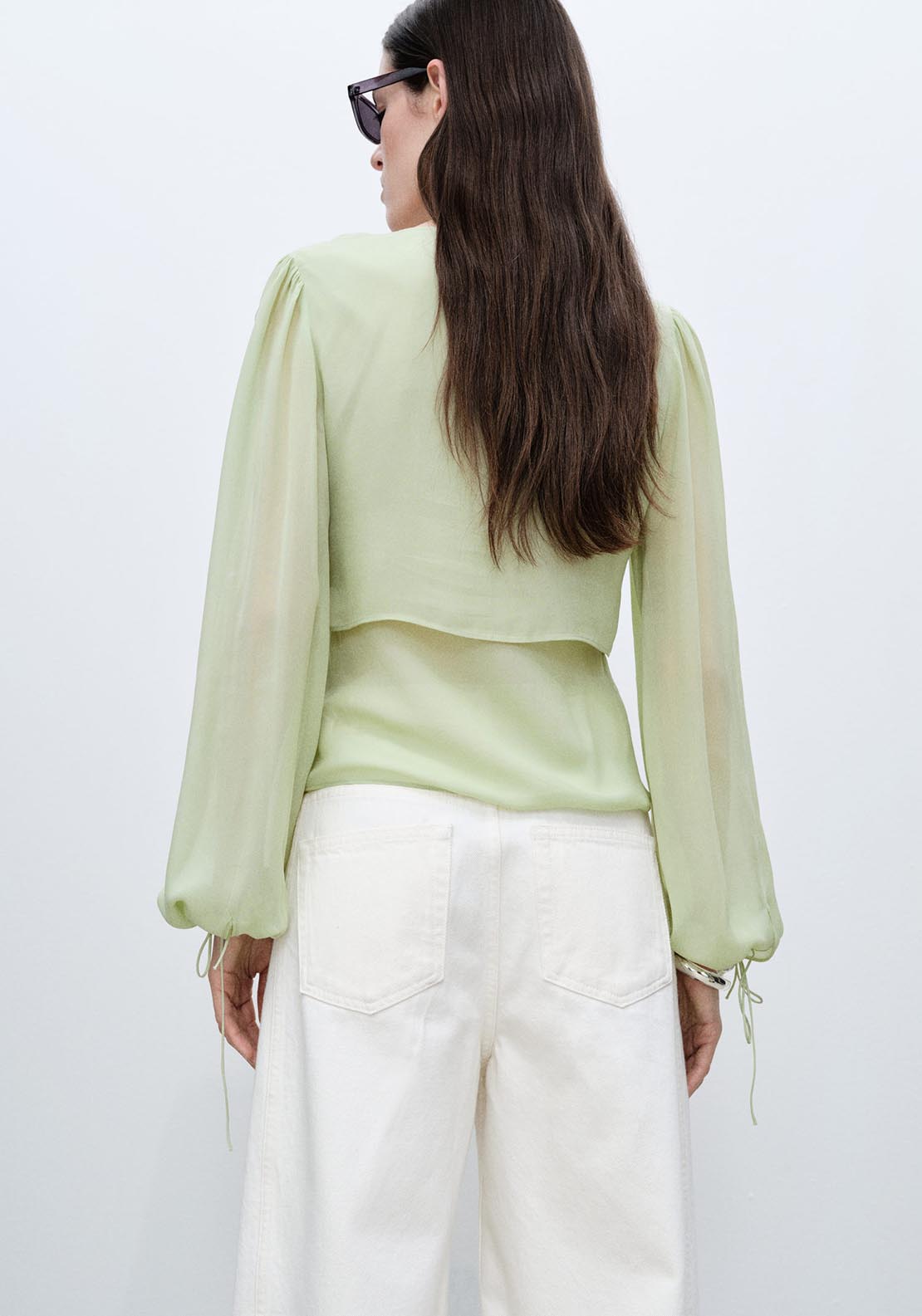 Mango Combined blouse with bow detail - Green 3 Shaws Department Stores