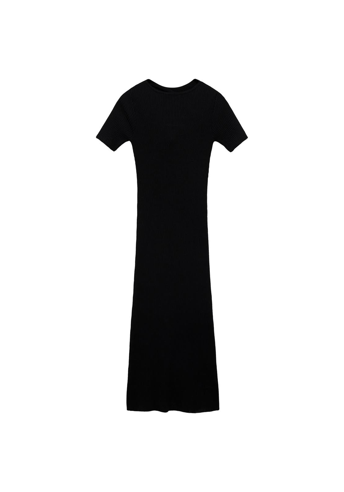 Mango Ribbed Midi Dress With Slit Neckline - Black 10 Shaws Department Stores