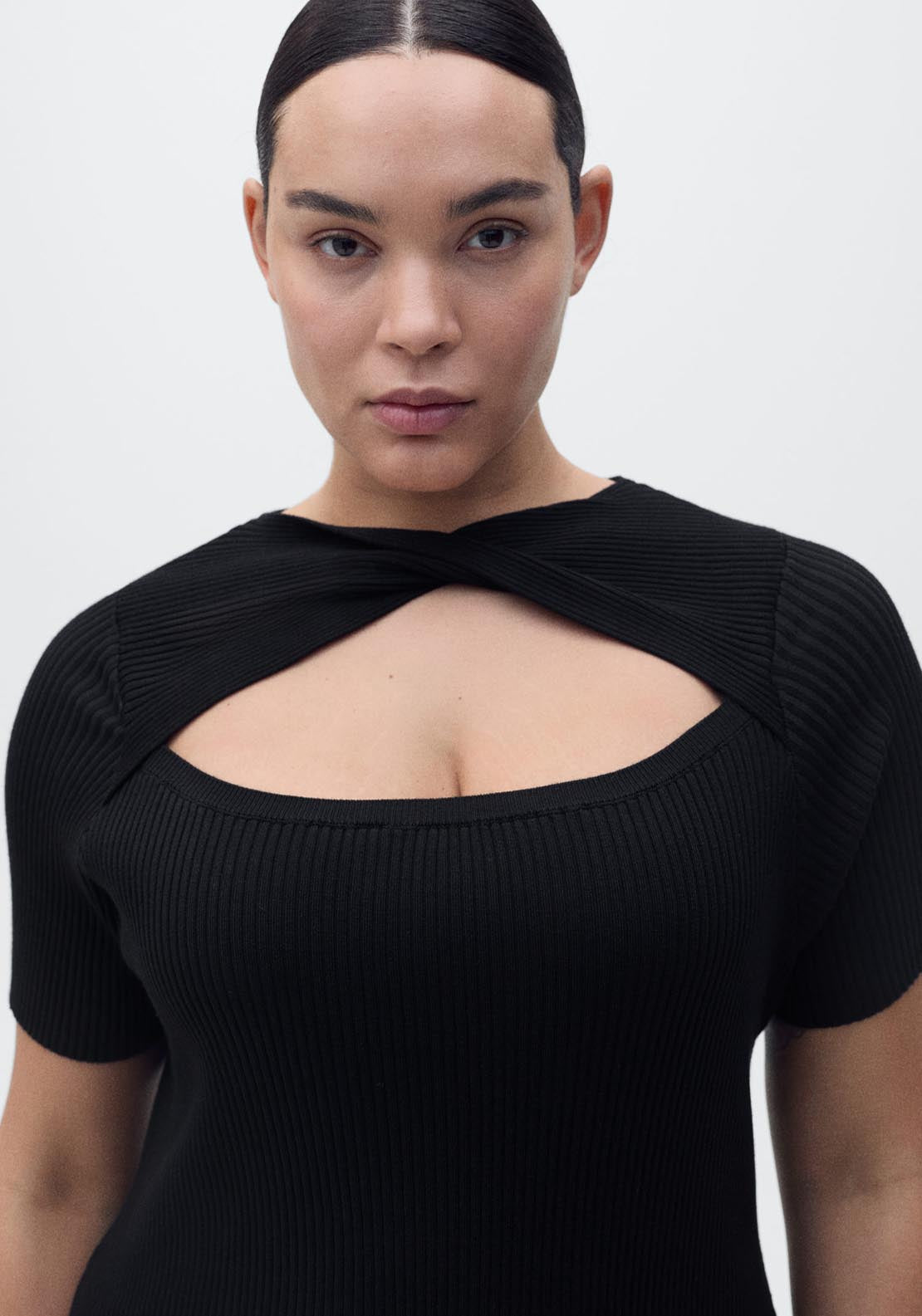 Mango Ribbed Midi Dress With Slit Neckline - Black 7 Shaws Department Stores