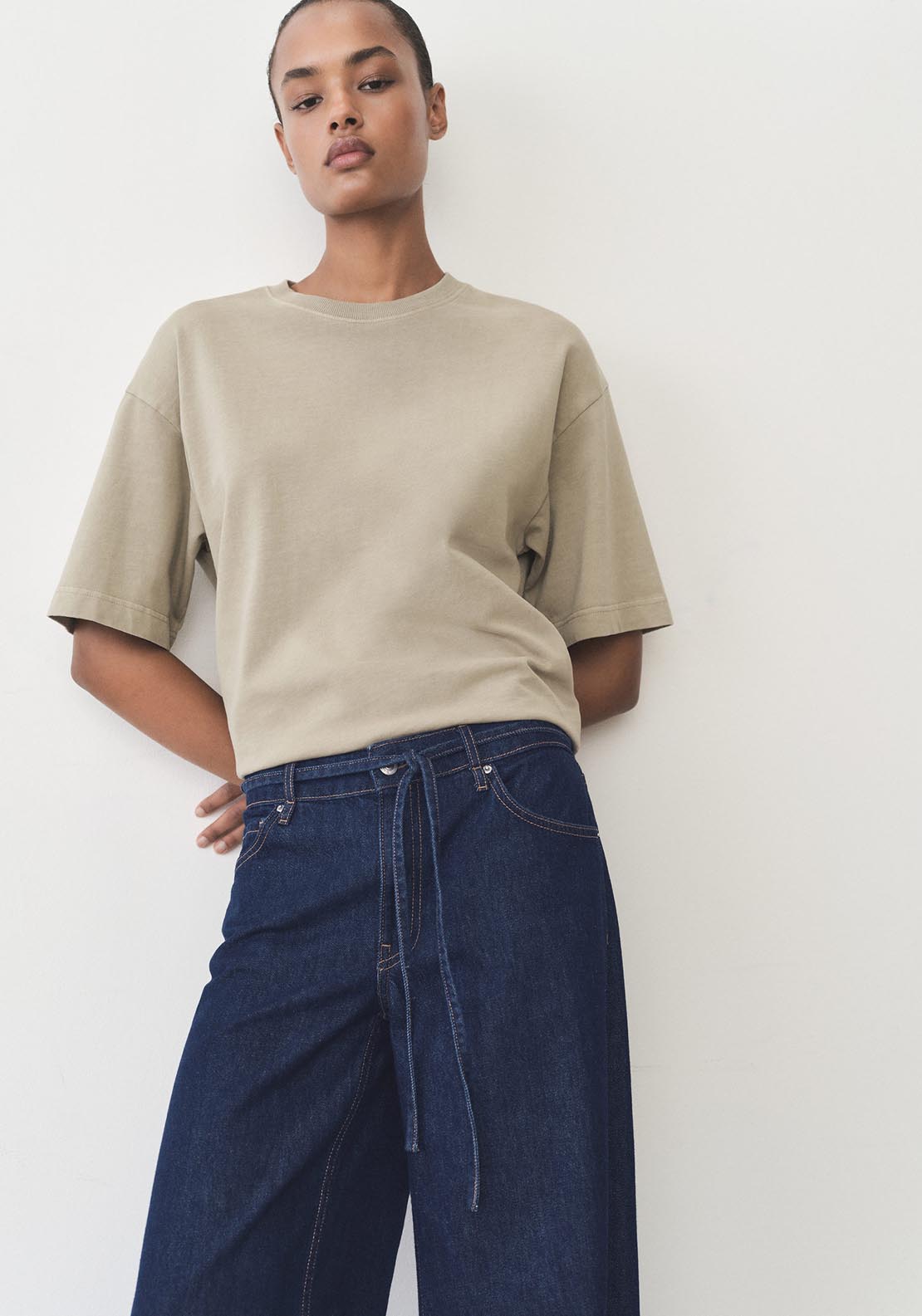 Mango Low rise wideleg jeans with belt - Open Blue 4 Shaws Department Stores