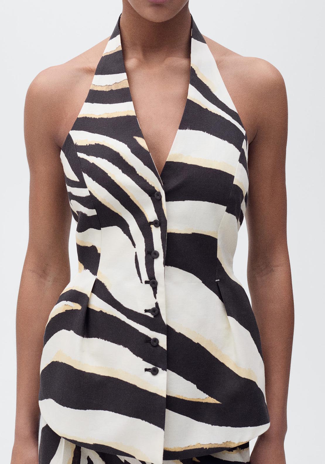 Mango Zebra-print linen-blend waistcoat - Light Beige 5 Shaws Department Stores