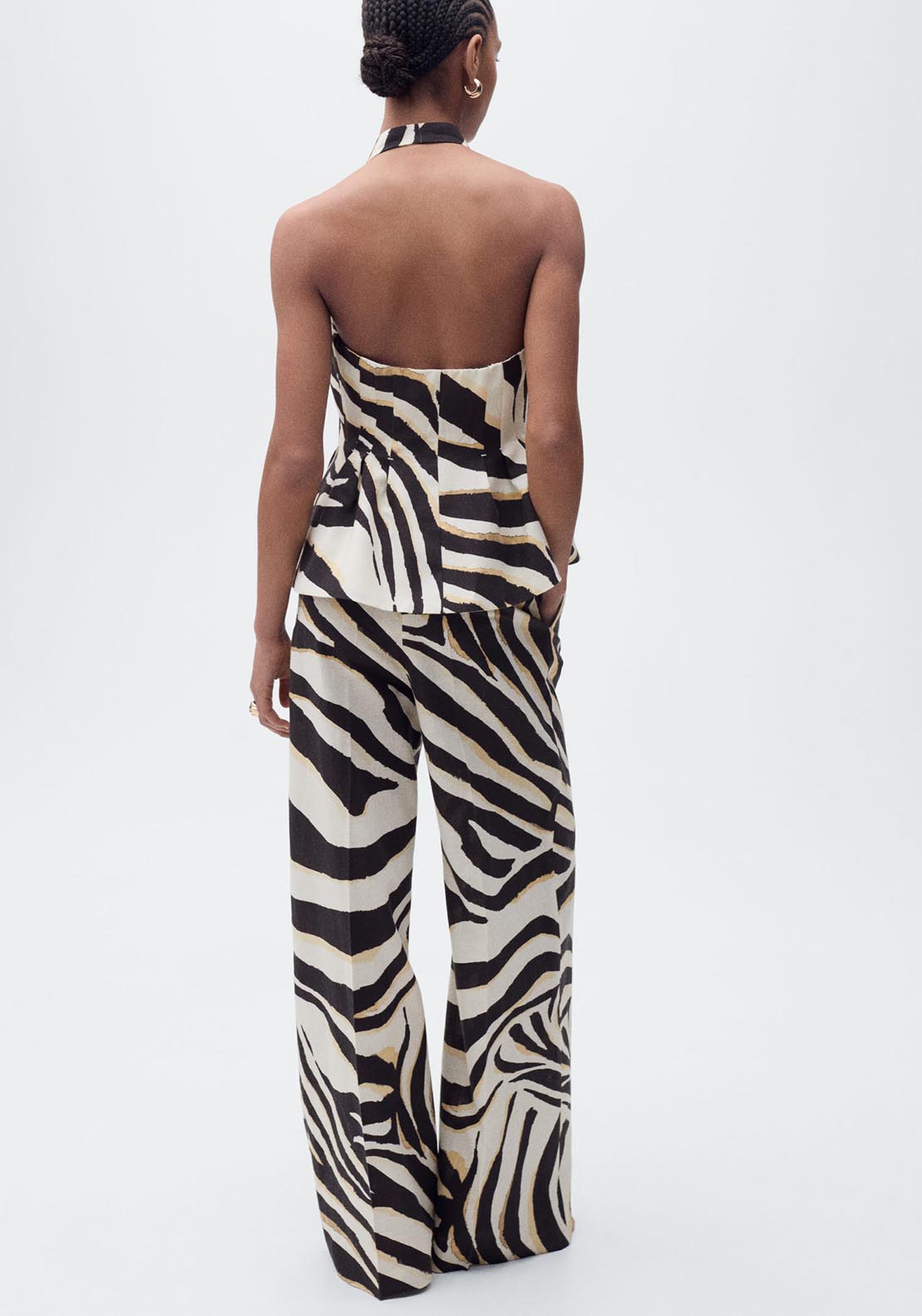 Mango Zebra-print linen-blend waistcoat - Light Beige 3 Shaws Department Stores