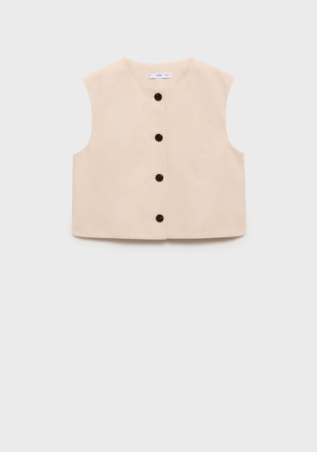 Mango Sleeveles Crop Top With Buttons - Light Beige 8 Shaws Department Stores