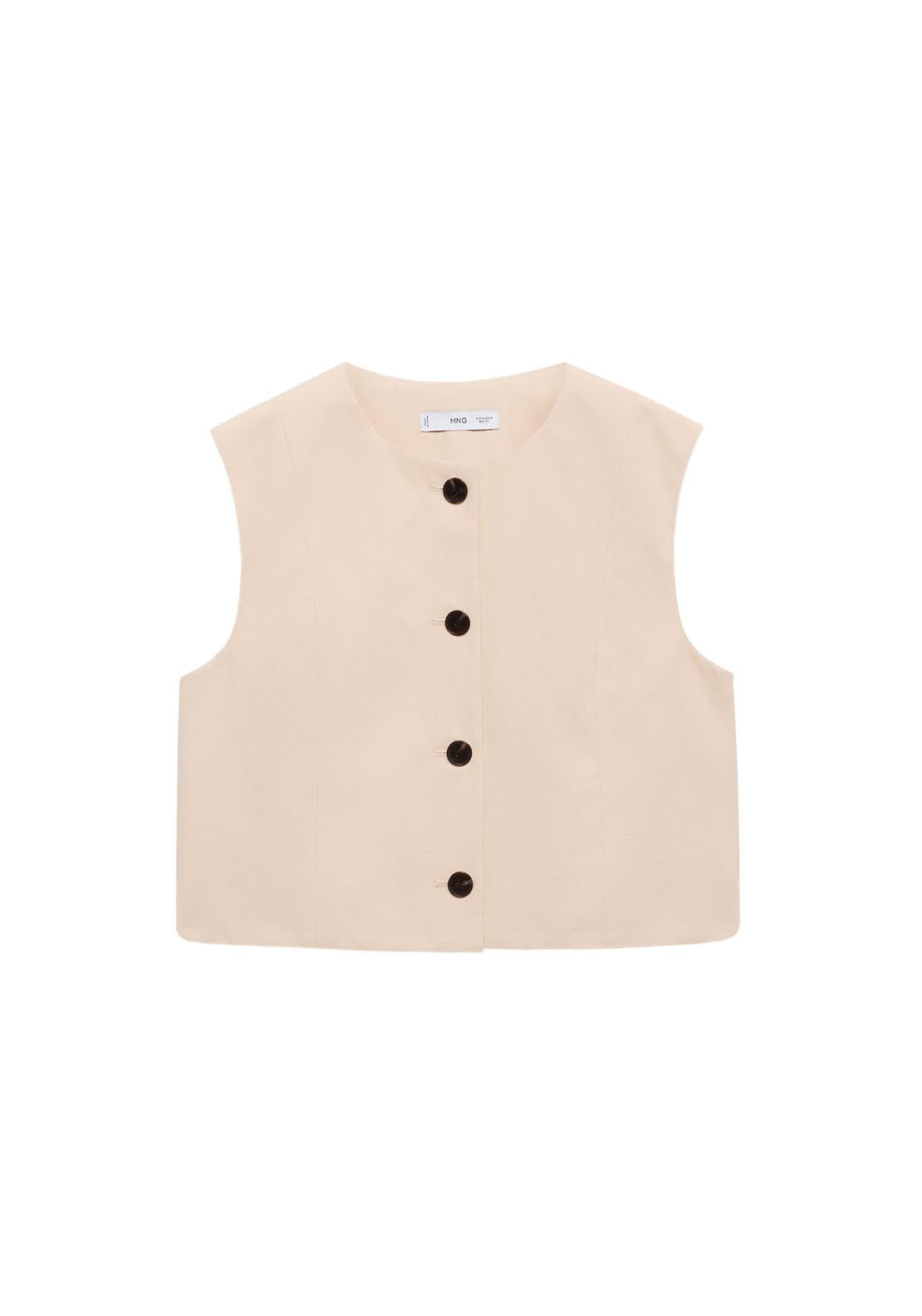 Mango Sleeveles Crop Top With Buttons - Light Beige 9 Shaws Department Stores