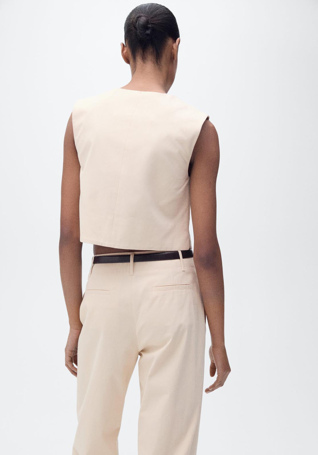 Mango Sleeveles Crop Top With Buttons - Light Beige 2 Shaws Department Stores